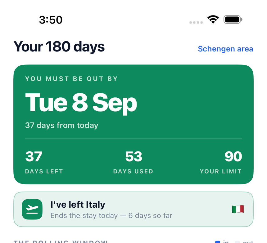 The leave-by date with the one-tap arrival button under it